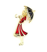 Mary Poppins Şemsiyeli Kadın Zirkon Taşlı Yaka İğnesi Broş RZ100