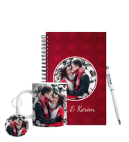 Sevgililer Gününe Özel Ahşap Defter Kalem Kupa & Süblimasyon Anahtarlık Hediye Seti