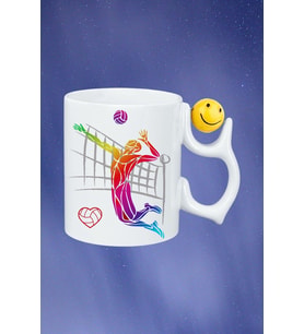 Voleybol Erkek Oyuncu Tema Baskılı Smile Emoji Toplu Kupa Bardak Çay Kahve Fincanı