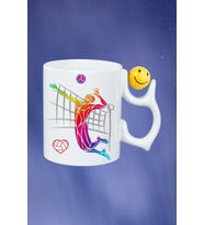 Voleybol Erkek Oyuncu Tema Baskılı Smile Emoji Toplu Kupa Bardak Çay Kahve Fincanı