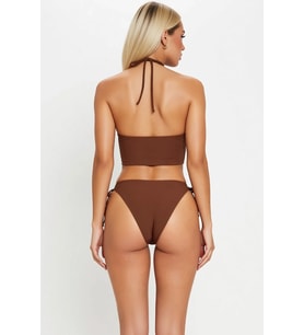 Kadın Çiçek Desenli Bağlamalı Tankini Bikini Takımı Kaplı Kolsuz Normal Bel Brazilian Kesim Örme