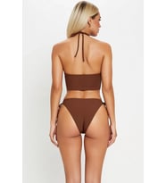 Kadın Çiçek Desenli Bağlamalı Tankini Bikini Takımı Kaplı Kolsuz Normal Bel Brazilian Kesim Örme