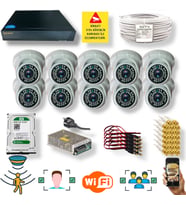 QROMAX 10 Kameralı 1080P Yüz ve İnsan Tanımalı Hareket Algılayan 5 MP Sony Lens 36 IR LED Dome FULLHD İç Mekan Güvenlik Kamerası Seti D136B