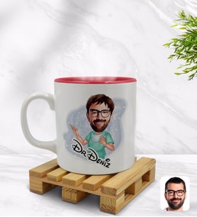 BK Gift Kişiye Özel Erkek Cerrah Karikatürlü İçi Kırmızı Renkli Kupa Bardak Model 1