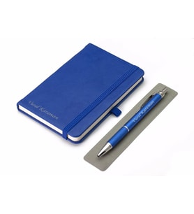 Kişiye Özel Deri Lastikli Defter ve Kalem Seti - Mavi