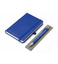 Kişiye Özel Deri Lastikli Defter ve Kalem Seti - Mavi