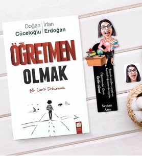BK Gift Kişiye Özel Kadın Öğretmen Karikatürlü Ahşap Kitap Ayracı Ve Öğretmen Olmak Kitabı Hediye Seti-5