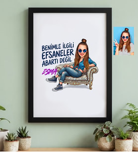 Kişiye Özel Karikatürlü Benimle İlgili Efsaneler Siyah Çerçeve Doğum Günü Hediyesi