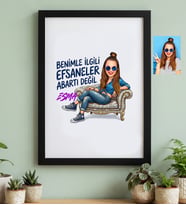 Kişiye Özel Karikatürlü Benimle İlgili Efsaneler Siyah Çerçeve Doğum Günü Hediyesi