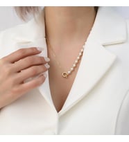 925 Ayar Gümüş Cream Tatlısu İncisi Kolye-6mm (Gold)