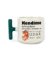 Kendime Pozitif Bir Gün Diliyorum Baskılı Yeşil Kulplu T Kupa