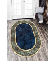 Lacivert Çerçeveli Kaymaz Tabanlı Oval Antre Halısı AR719 - 100 x 160 cm