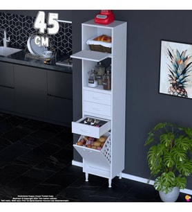Eliusta Asaf 45 cm Sepetli Beyaz Mutfak Dolabı Tek Kapaklı Kahve Köşesi Organizer Dolap 45x194x32 cm