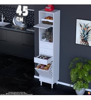 Eliusta Asaf 45 cm Sepetli Beyaz Mutfak Dolabı Tek Kapaklı Kahve Köşesi Organizer Dolap 45x194x32 cm