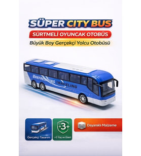Süper City Bus Sürtmeli Oyuncak Otobüs Büyük Boy Gerçekçi Yolcu Otobüsü