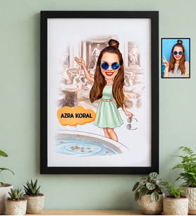 Kişiye Özel Karikatürlü Roma Aşığı Arkadaşa Hediye Siyah Çerçeve Doğum Günü Hediyesi