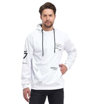 Beyaz Kapüşonlu Koordinat Baskılı Kanguru Cepli Sweatshirt