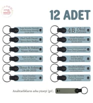Gök Mavi & Gri, Sınıf Annelerinden Öğrencilere Hediyelik Hatıra, 12'li İsme Özel Anahtarlık Set (Gök Mavisi)