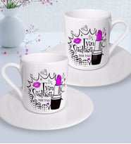 BK Gift Kişiye Özel Anneler Günü Temalı Evin Süslüsü Tasarımlı İkili Türk Kahvesi Fincanı Seti-3 (Beyaz)