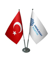 Masa Üstü Memleket Partisi Bayrağı Türk Bayrağı İkili Krom Direk Masa Bayrak Seti