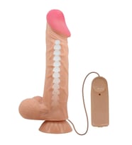 24 cm Kıkırdak Yapılı Çift Katmanlı Gerçekçi Titreşimli Dildo Penis - Sadik (Ten)