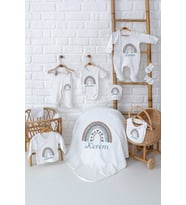 Pia Baby Premium Pamuklu Unisex Bebek Hediyesi Doğum Seti 10 Parça İsim Baskılı 5073-01 (Krem)