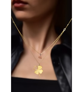 Papatya Silver 925 Ayar Gümüş Kesim Yonca Ve Kalp Halka Asansörlü Kolye (Gold)