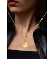 Papatya Silver 925 Ayar Gümüş Kesim Yonca Ve Kalp Halka Asansörlü Kolye (Gold)
