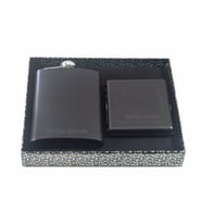 Kişiye ve İsme Özel Siyah Metal Matara ve Tabaka Seti