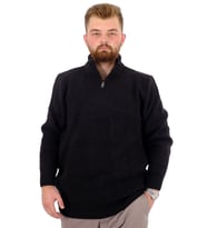 Mode XL Büyük Beden Erkek Triko Kazak Yarım Fermuarlı Dik Yaka 24209 Siyah