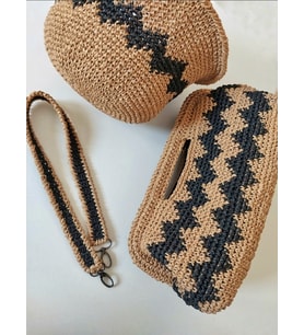 Hasır Zikzak Desen Clutch,  Handmade Burslu Portföy Çantalar,  Tığ İşi Şık Hasır Çanta, Kemzey Handmade Çanta (Karışık)