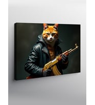 Kanvas Tablo Silahlı Kedi Figürü