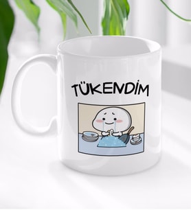 BK Gift Tükendim Tasarımlı Beyaz Kupa Bardak-1