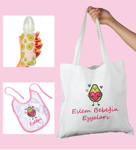 eJOYA Bebeklere Özel Çantasında Kişiye Özel Biberon Ve Önlük Bebek Hediye Seti 110021 (Pembe)