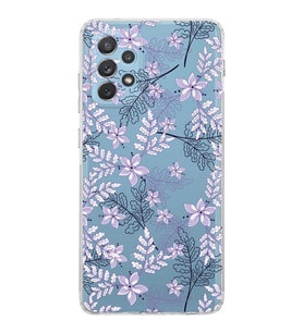 Samsung Galaxy A72  Kamera Korumalı  Kapak Floral Lila Tasarımlı  Şeffaf Kılıf