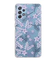 Samsung Galaxy A72  Kamera Korumalı  Kapak Floral Lila Tasarımlı  Şeffaf Kılıf