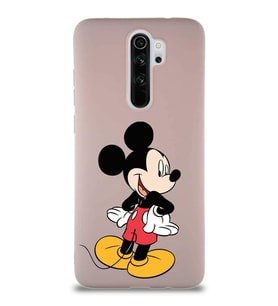 Xiaomi Redmi Note 8 Pro Soft Premier Kapak Mickey Mouse-D Tasarımlı Silikon Kılıf - Pudra (Şeffaf)