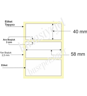 Kirtasiyejet Etiket Termal Terazi Etiketi 40 x 58 mm 50,000 Adet Termal Barkod Etiketi 500 Sarımlı 100 Rulo