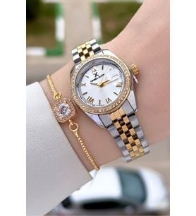 Daniel Klein DKISTE1540 Gold Gümüş Renk 28 mm Kristal Cam Kadın Kol Saati ve Bileklik