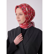 Etnik Desen Saf İpek Twill Eşarp  - 2026 İlkbahar-Yaz (T)   4314
