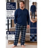 PJM Erkek Battal Beden Mikrosoft Düğmeli Yaka Kışlık Pijama Takımı 6415/3 - 1 Adet