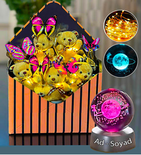 Kişiye Özel Kelebek Buketi & Ayıcık Buketi Led Işıklı & 3D Satürn Saman Yolu Işıklı Kristal
