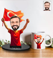 Kişiye Özel Türk Taraftar Tasarımlı Karikatür Biblo Ve Kupa Hediye Seti 220