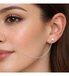 Gümüş Zincirli Burun Piercingi Küpe