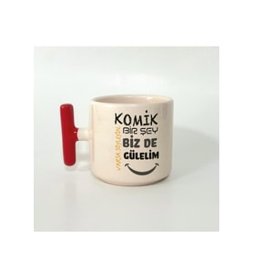 Biz De Gülelim Baskılı Kırmızı Kulplu T Öğretmenler Günü Kupası
