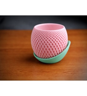 3D Baskı Küre Saksı - Kafes Dokulu İki Parçalı Dekoratif Saksı - Pembe-Mint