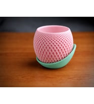 3D Baskı Küre Saksı - Kafes Dokulu İki Parçalı Dekoratif Saksı - Pembe-Mint