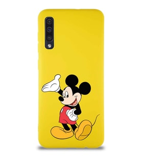 Samsung Galaxy A50 Soft Premier Kapak Mickey Mouse-C Tasarımlı Silikon Kılıf - Sarı (Şeffaf)