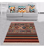 Kilim Desenli Etnik Dijital Baskı Yıkanabilir Kaymaz Taban Modern Salon Halısı ve Yolluk (Kiremit)