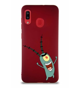 Samsung Galaxy A30 Soft Premier Kapak Plankton Tasarımlı Silikon Kılıf - Mürdüm (Şeffaf)